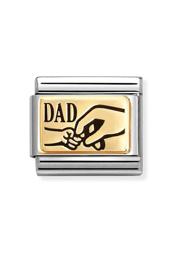 Nomination Composable Classic Plates Dad Holding Hands in Steel and 18k Gold