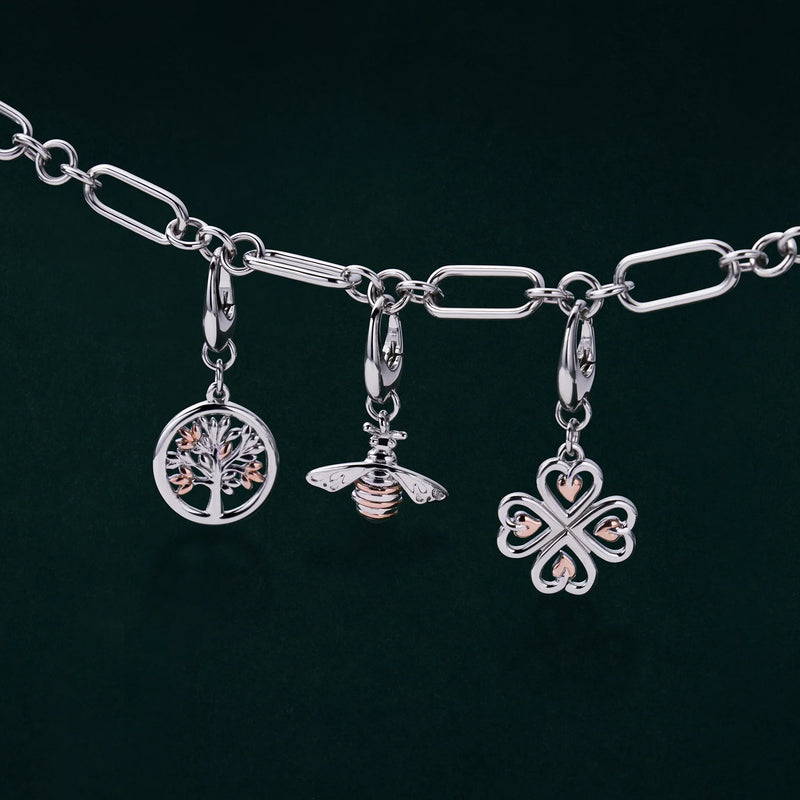 The Clogau Insignia Charm Bracelet, a silver sterling bracelet from Clogau, available at OD’s Jewellers in St Helens.