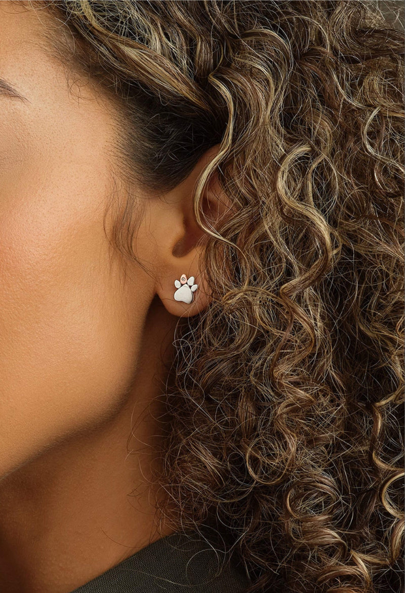 Clogau Paw Prints Stud Earrings With White Topaz In Sterling Silver