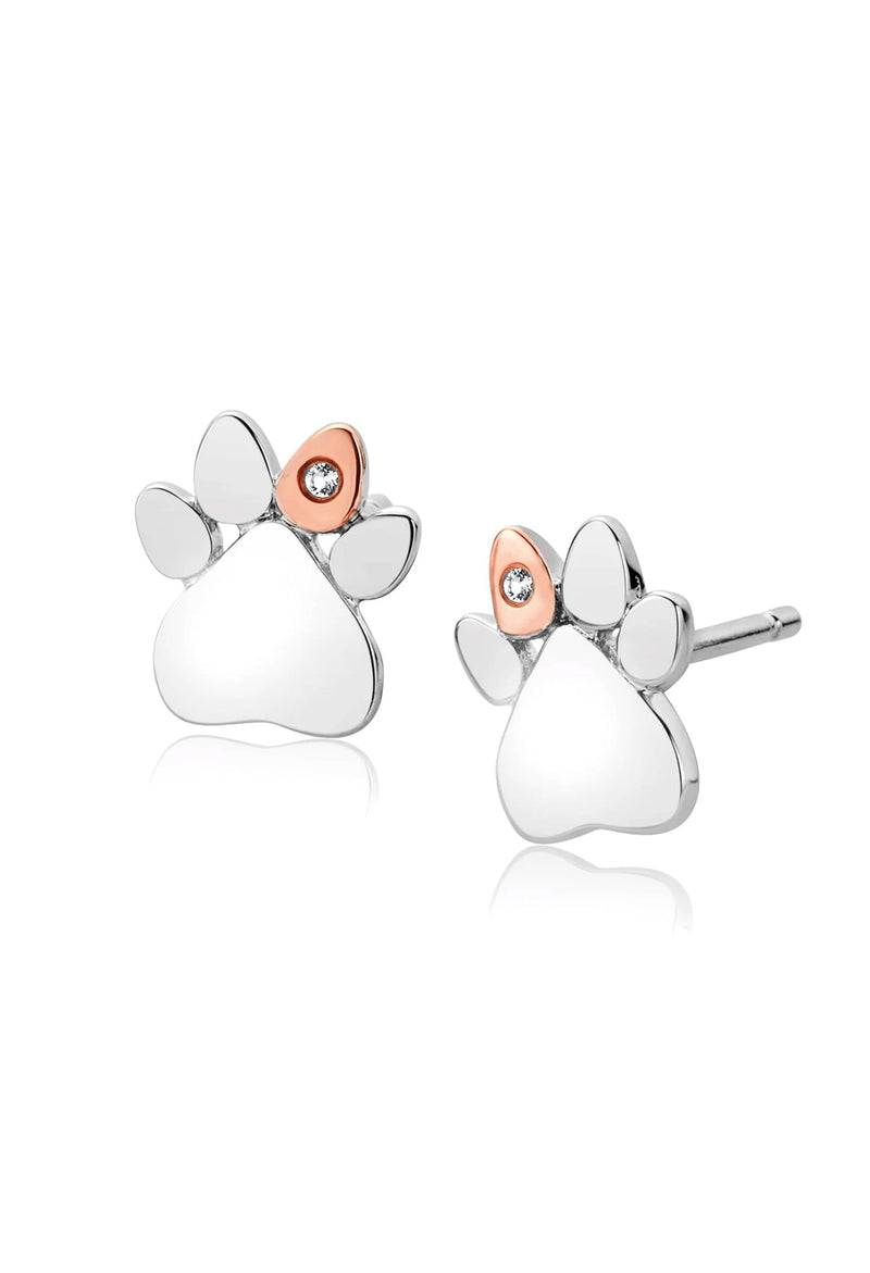 Clogau Paw Prints Stud Earrings With White Topaz In Sterling Silver