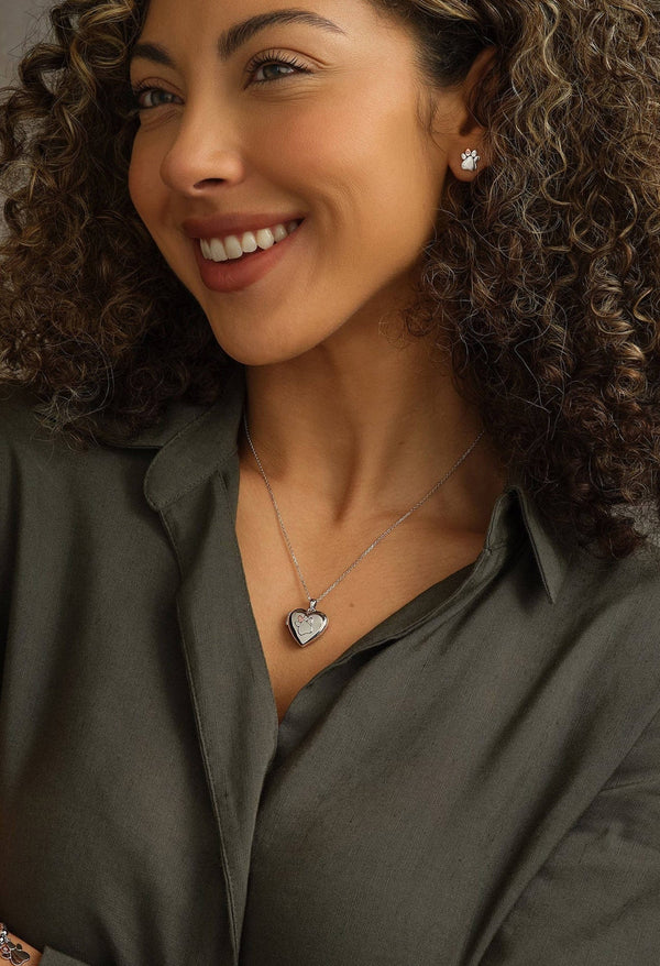 Clogau Paw Print Heart Locket With White Topaz In Sterling Silver