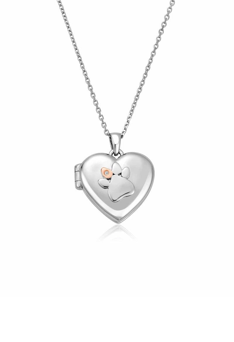 Clogau Paw Print Heart Locket With White Topaz In Sterling Silver