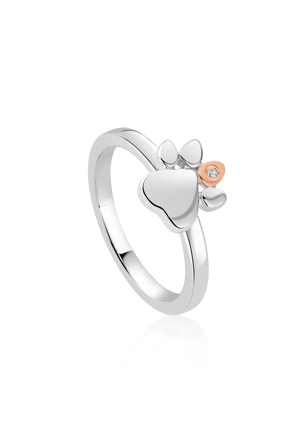Clogau Paw Prints On My Heart Stacking Ring in Silver