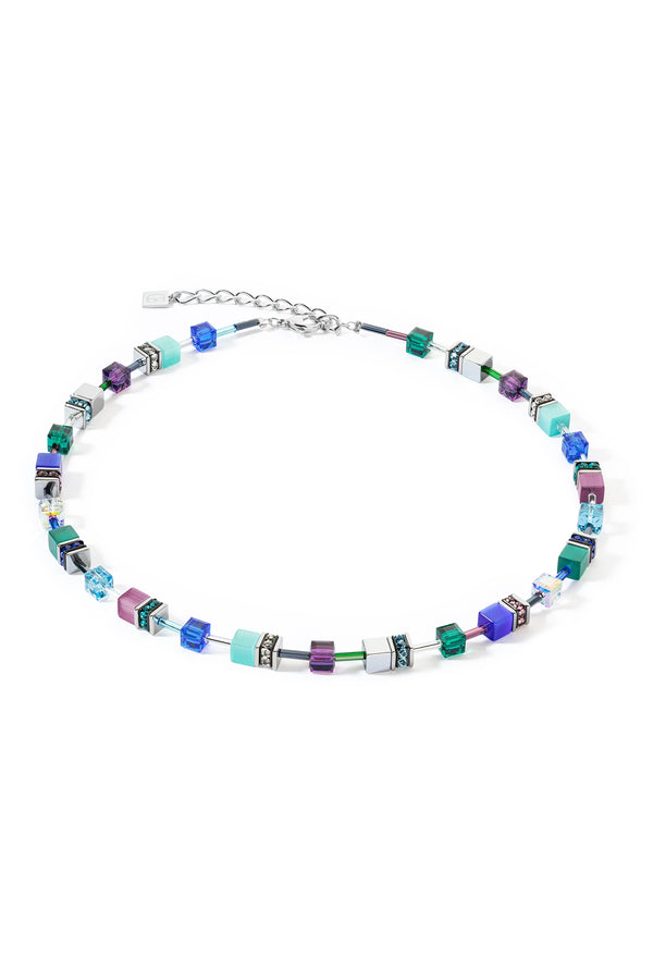 Coeur De Lion GeoCube Turquoise-Purple Necklace Stainless Steel