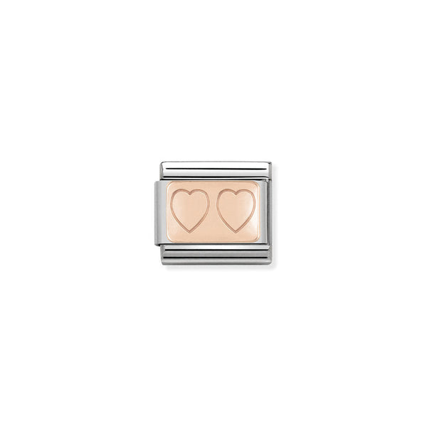 Nomination Composable Classic Link Plates Double Heart in 9K Rose Gold