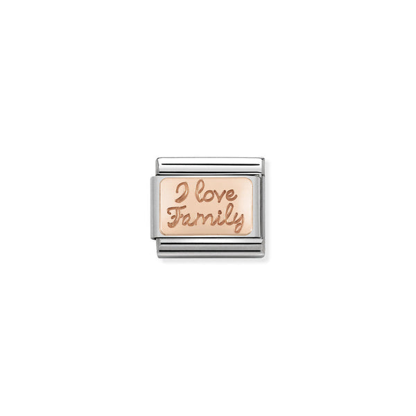 Nomination Composable Classic Link Plates I Love Family Plate in Stainless Steel with 9K Rose Gold