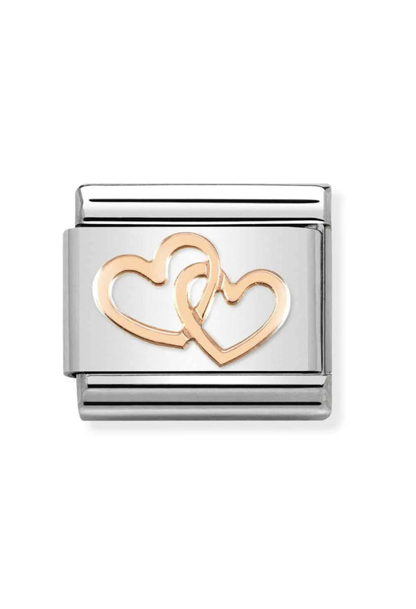 Nomination Composable Classic Linked Hearts Link, a rose gold and silver metal Charm & Pendant from Nomination Italy, at OD’s Jewellers in St Helens