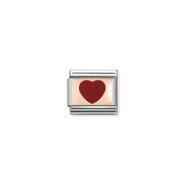 Nomination Composable Classic Link Plates Red Heart in 9K Rose Gold and enamel