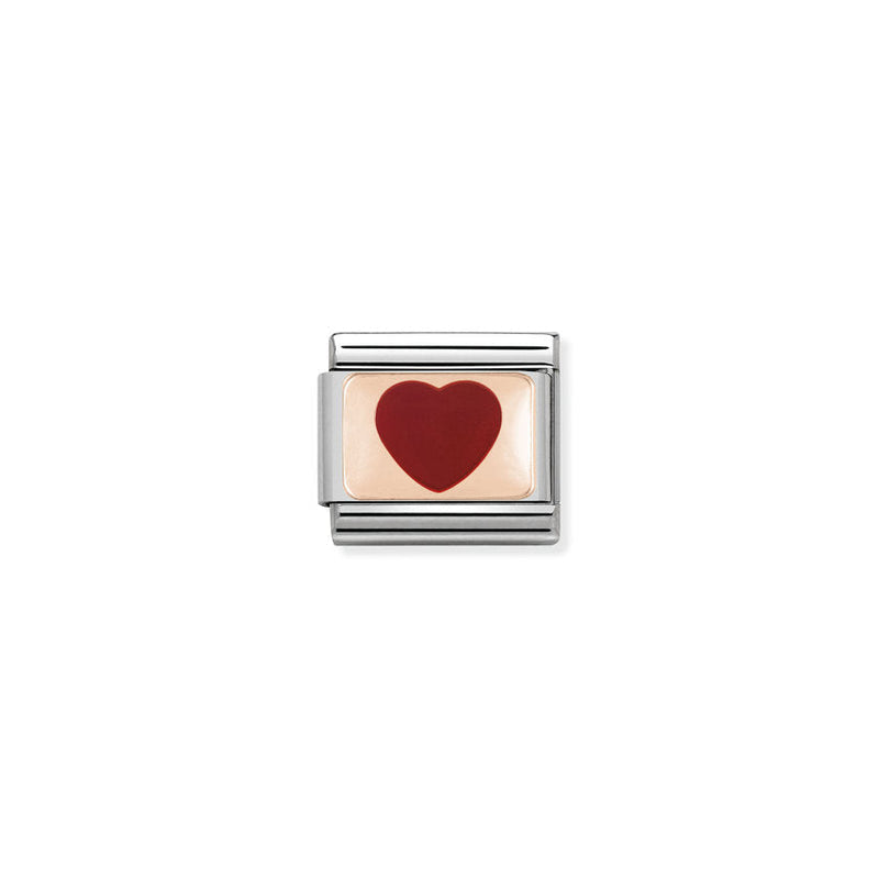 Nomination Composable Classic Link Plates Red Heart in 9K Rose Gold and enamel