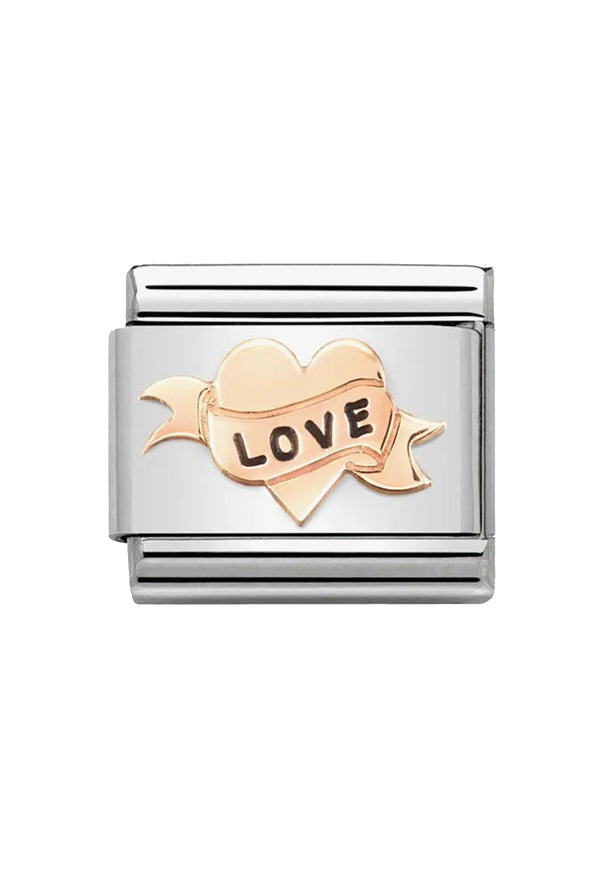 Nomination Composable Classic Link SYMBOLS HEART LOVE in Steel, Enamel & Gold 375