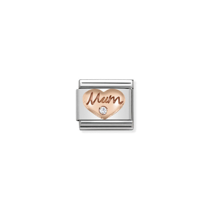 Nomination Composable Classic Link Symbols Mum Heart in Stainless Steel with 9K Rose Gold and Cubic Zirconia