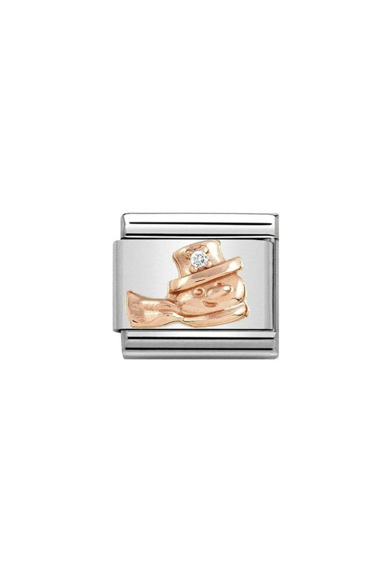 Nomination Composable Classic Link SYMBOLS SNOWMAN in Stainless Steel with 9K Rose Gold and Cubic Zirconia *