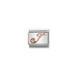 Nomination Composable Classic LETTER J steel, zircon and 9k rose gold