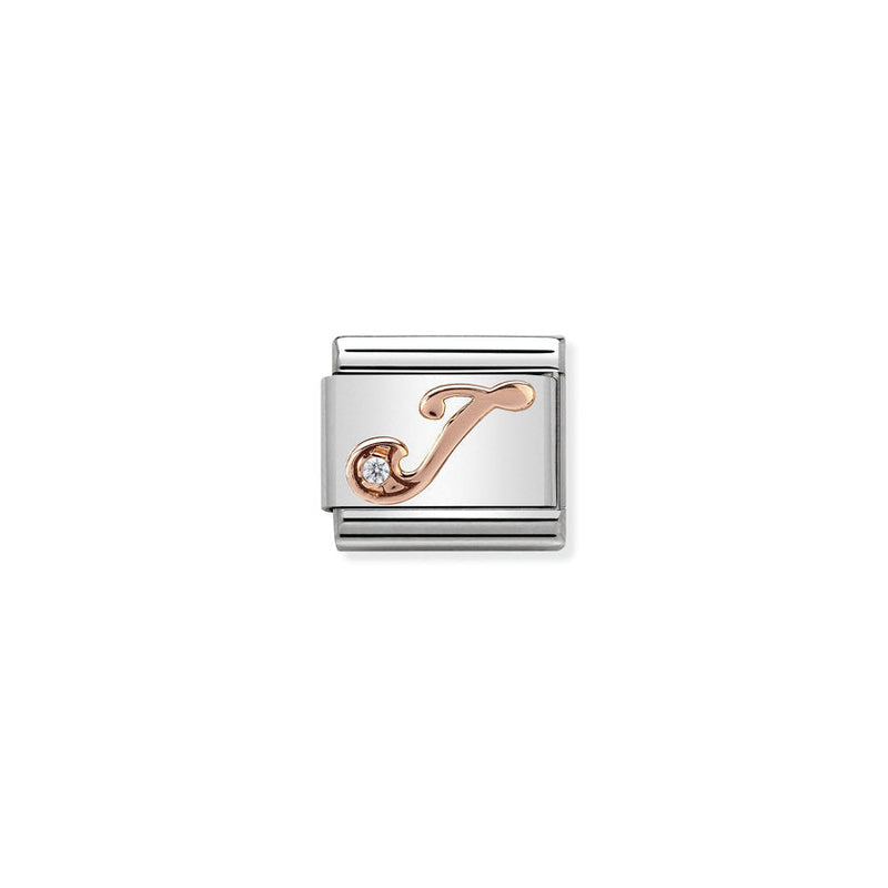 Nomination Composable Classic LETTER J steel, zircon and 9k rose gold