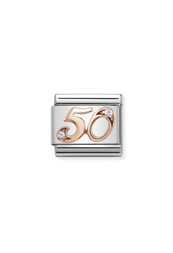 Nomination Composable Classic Link NUMBERS 50 in Steel, Zircon & Gold 375