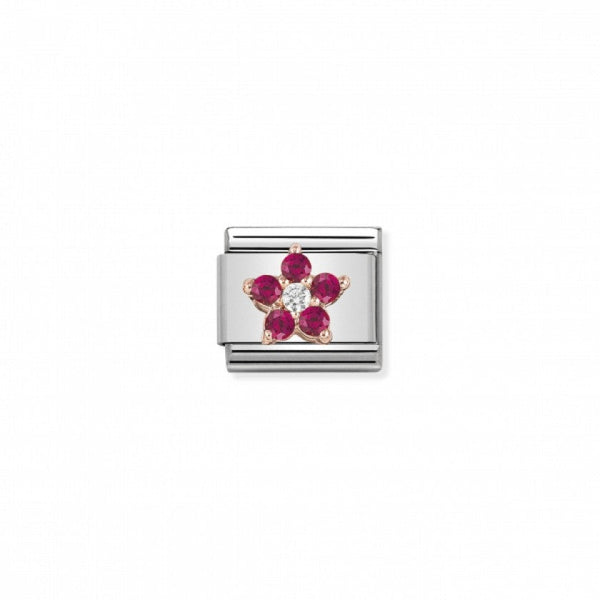 Nomination Composable Classic Link RICH RED AND WHITE FLOWER in Steel, Cubic Zirconia and 375 Gold *