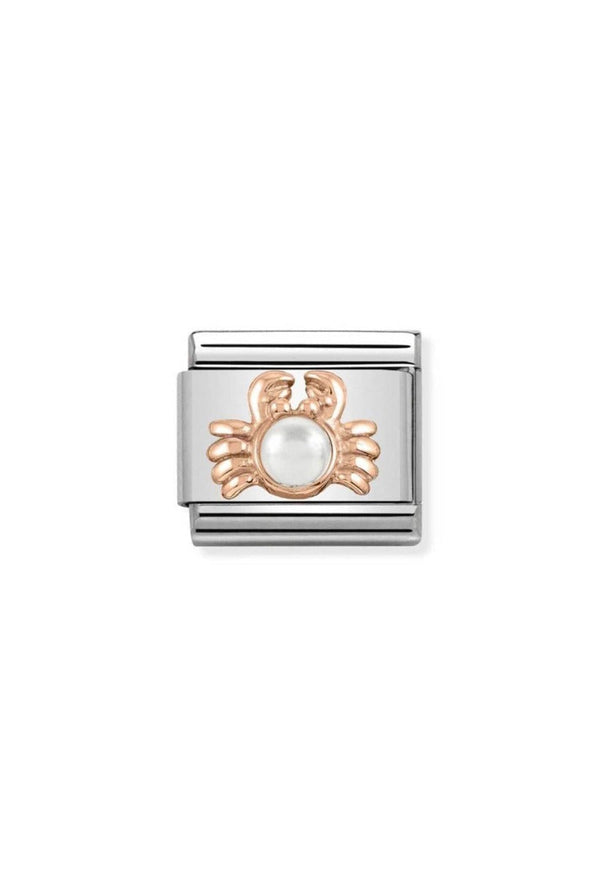 Nomination Composable Classic Link RELIEF AND STONES CRAB WITH WHITE PEARL in Stainless Steel and 9K Rose Gold *