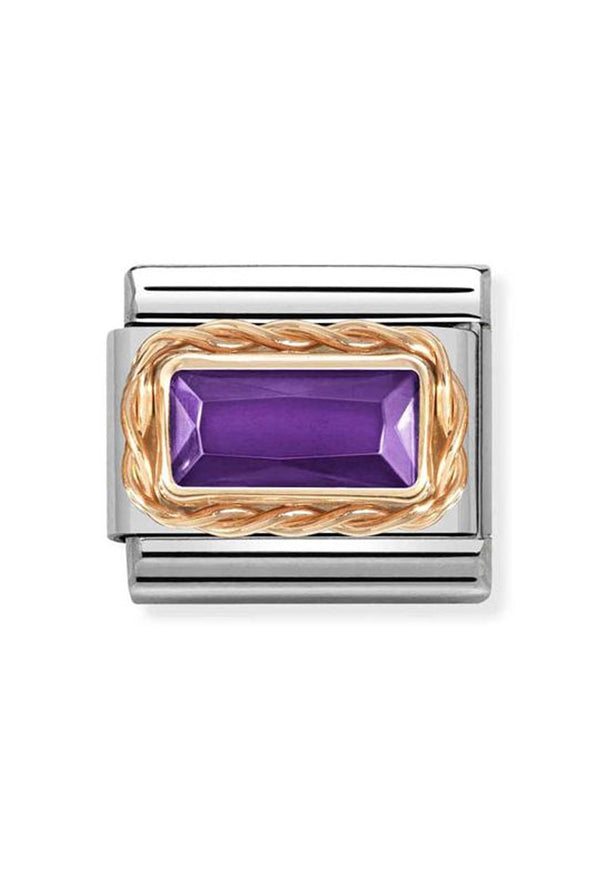 Nomination Composable Classic Faceted Purple Baguette Link in 9k Rose Gold