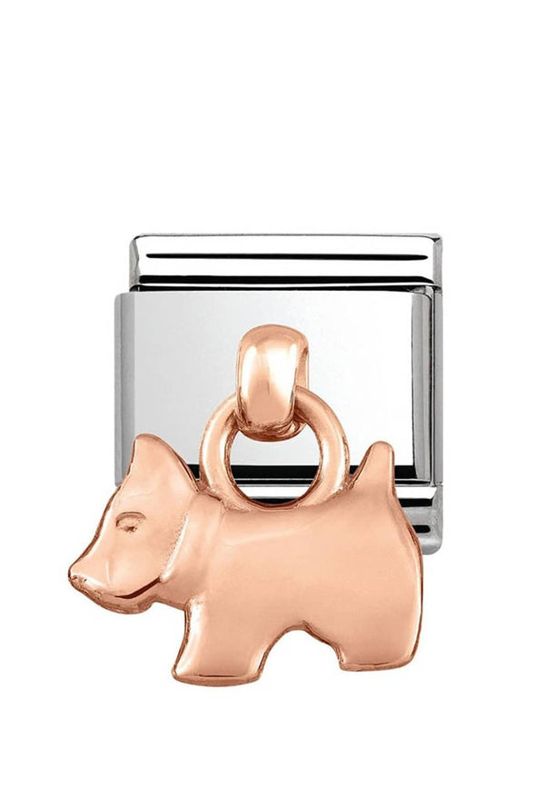Nomination Composable Classic Link CHARMS DOG in Stainless Steel with 9k Rose Gold