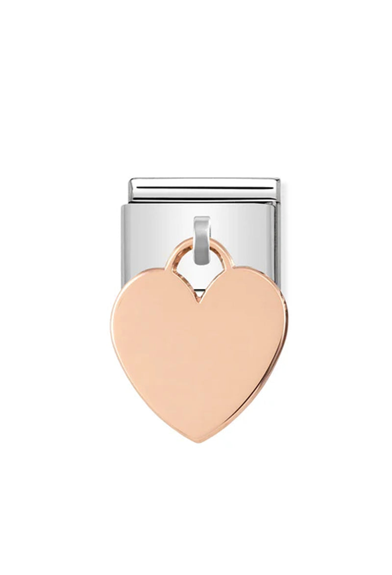 The Nomination Composable Classic Drop Heart Charm, a rose gold stainless steel charm, OD’s Jewellers in St Helens