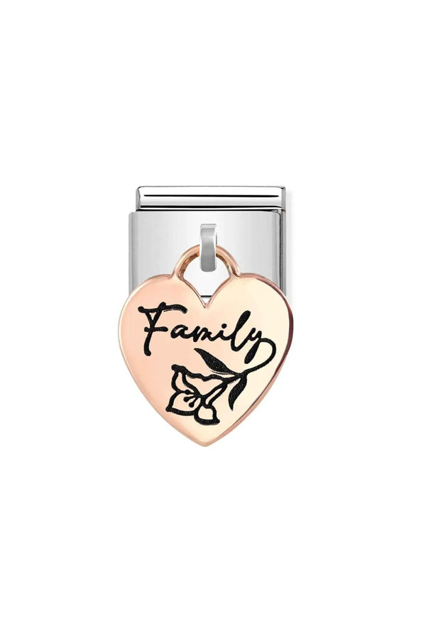 Nomination Composable Classic CHARMS ENGRAVED PLATES HEART FAMILY in Steel and Bonded Rose Gold