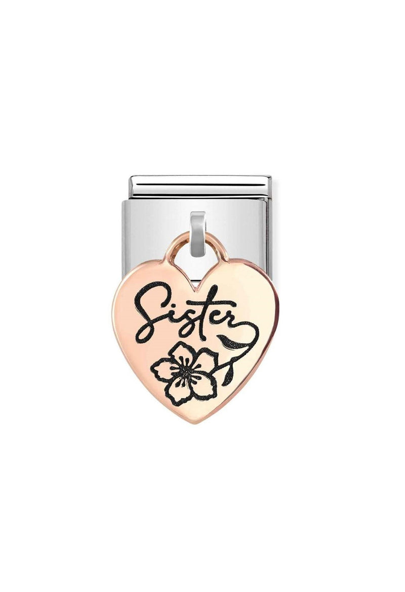 Nomination Composable Classic CHARMS ENGRAVED PLATES HEART SISTER in Steel and Bonded Rose Gold