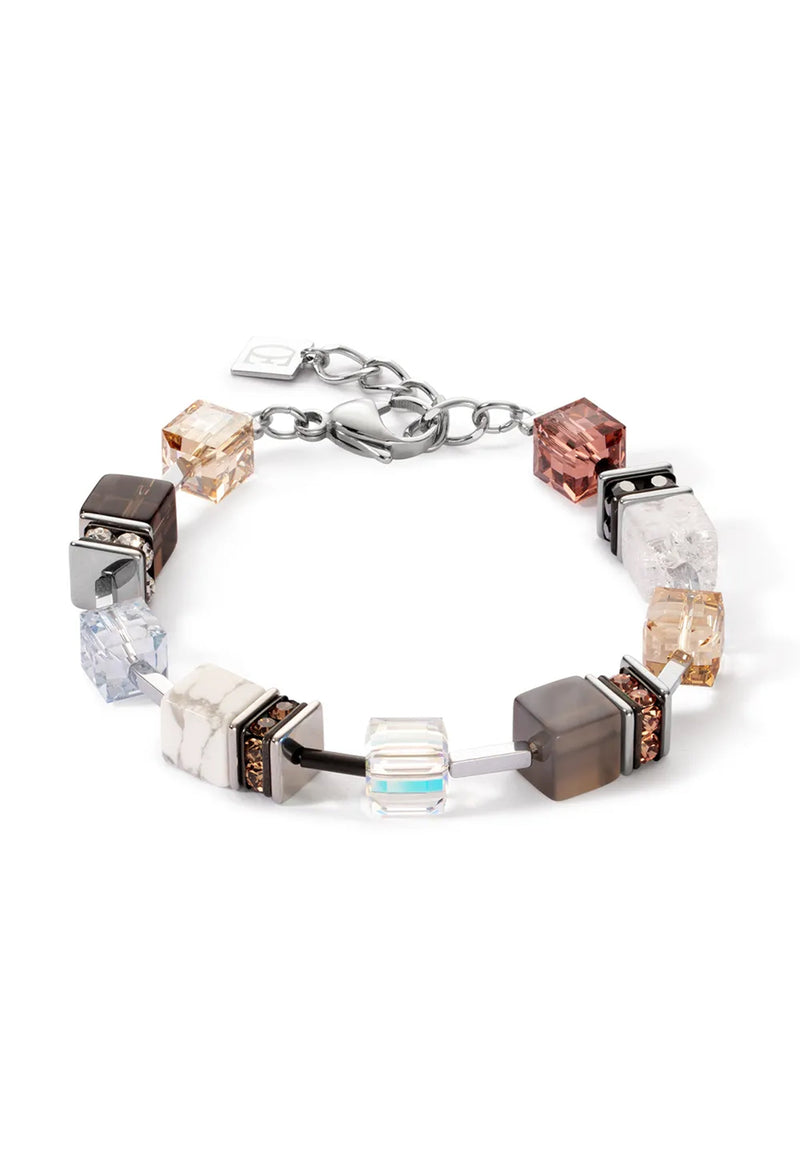 Coeur De Lion Geocube Agate, Rock Crystal,Quartz, Howlite Bracelet Stainless Steel