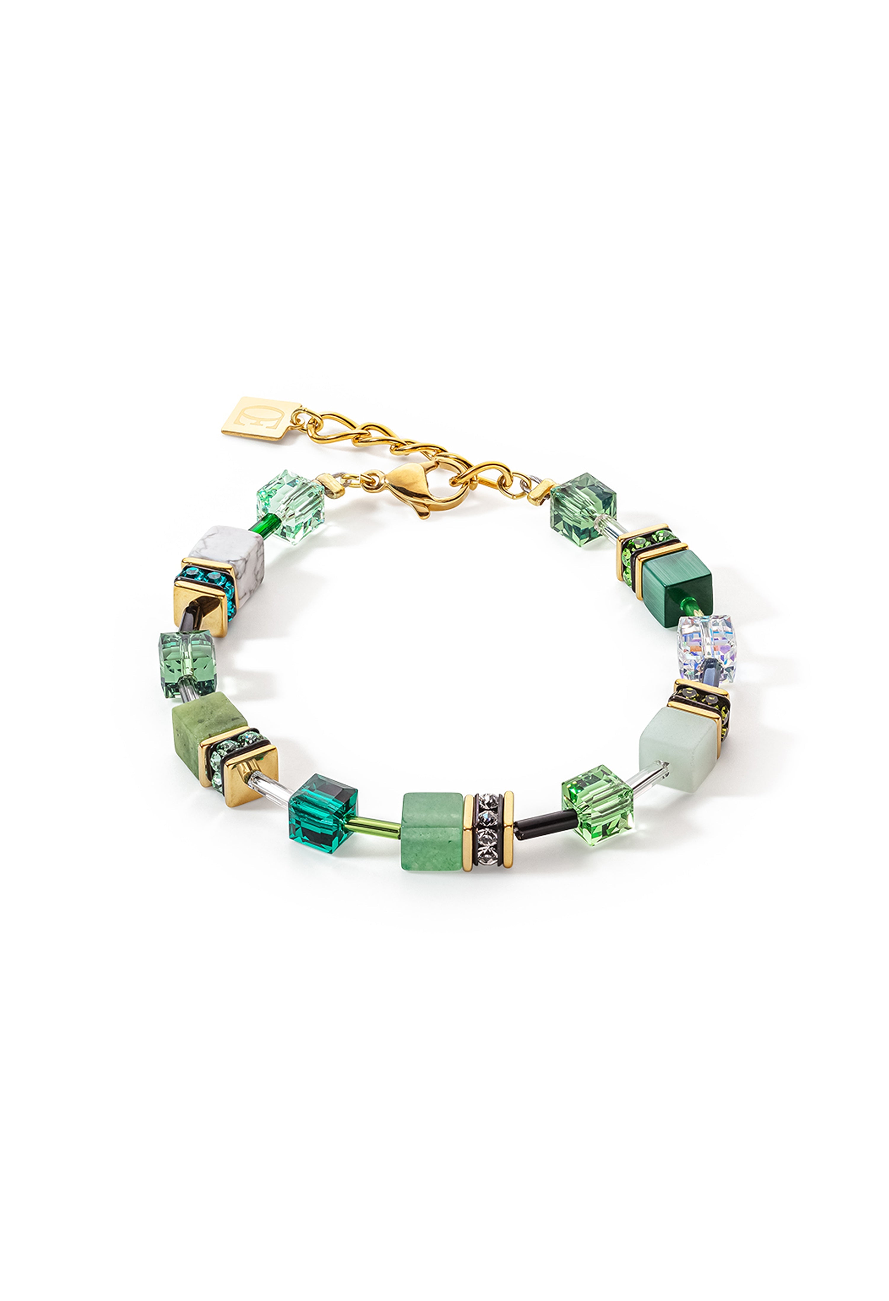 Coeur De Lion Gold Plated GeoCUBE® Green Aventurine Bracelet 4905/30-500