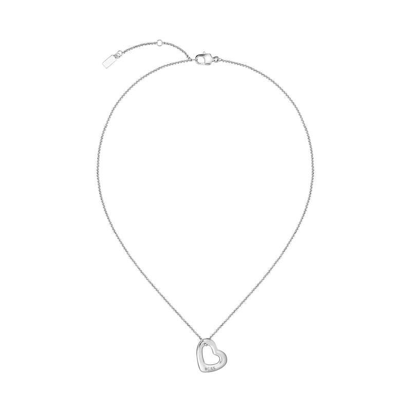 BOSS heart pendant necklace in stainless steel. A stylish jewelry gift with a delicate, modern design.
