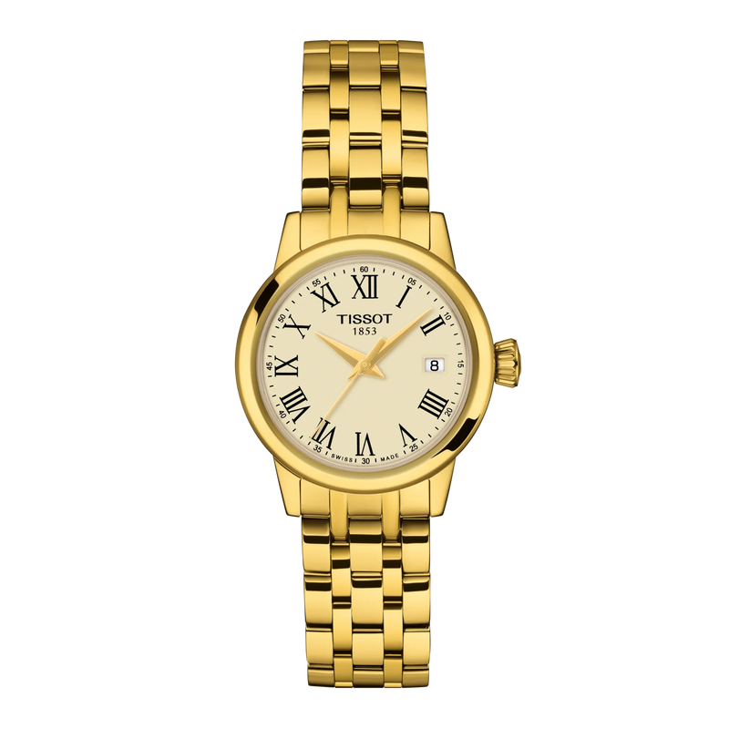 Tissot Ladies Gold Plated Classic Dream Ivory Roman Numeral Dial Bracelet Watch T1292103326300