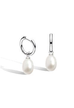 Kit Heath Revival Hoop With Oval Pearl Drop Earrings in Silver