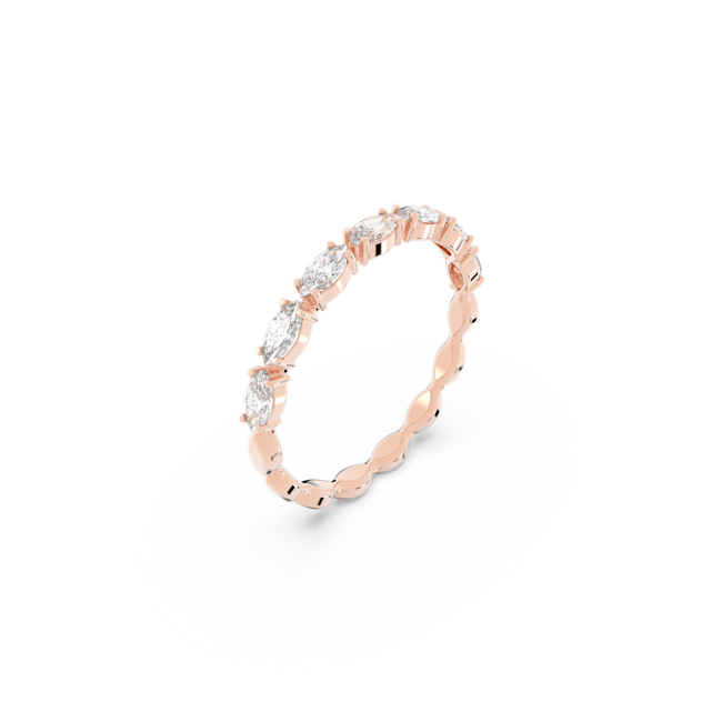 Rose gold ring featuring marquise cut crystals. A Swarovski Vittore ring offers sparkling elegance.