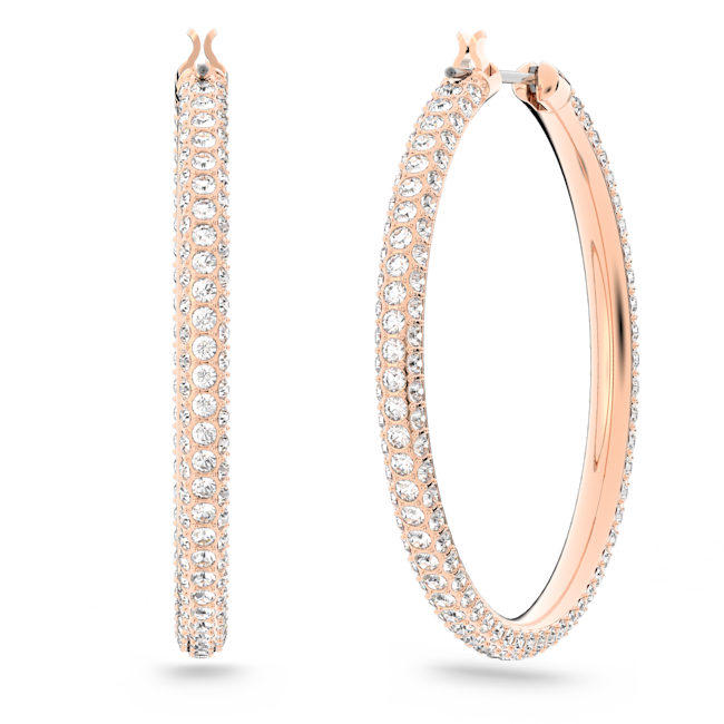 Rose gold hoop earrings featuring a crystal edge design, showcasing the sparkle and elegance of Swarovski jewelry.
