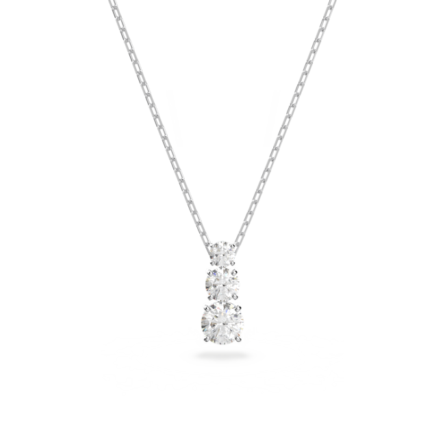 Silver Swarovski Trilogy Pendant necklace with three clear crystal stones in graduated sizes.