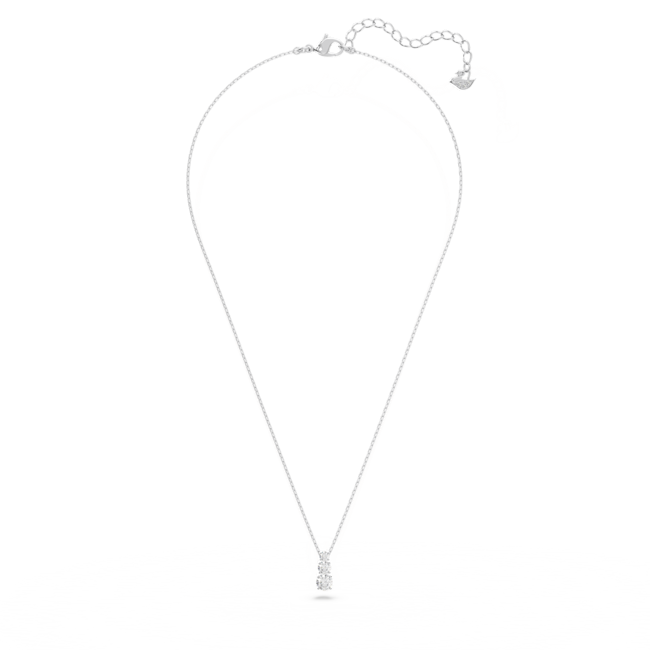 Close-up of the Swarovski Attract Trilogy Pendant necklace, rhodium plated, showcasing its delicate chain and elegant design.