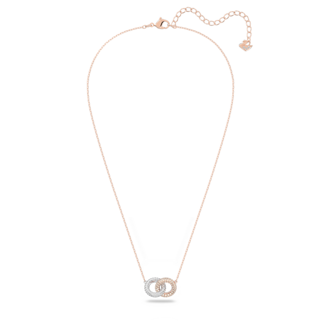 Rose gold Swarovski interlocking necklace with pave crystals. Fashion jewelry, elegant style.