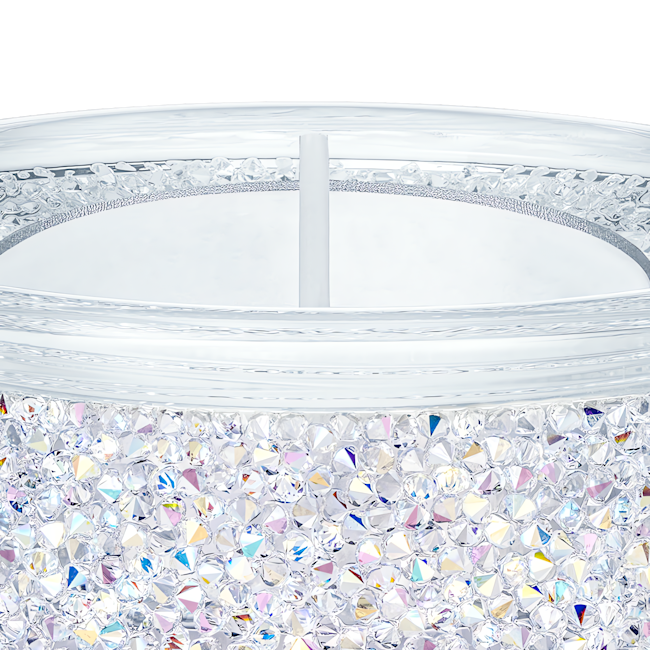 Close-up of the Swarovski Shimmer Tea Light Holder, showcasing the arrangement of 1500 silver crystals and elegant design.