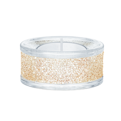 Elegant Swarovski tea light holder with gold shimmer crystal accents, perfect for adding sparkle to home decor.