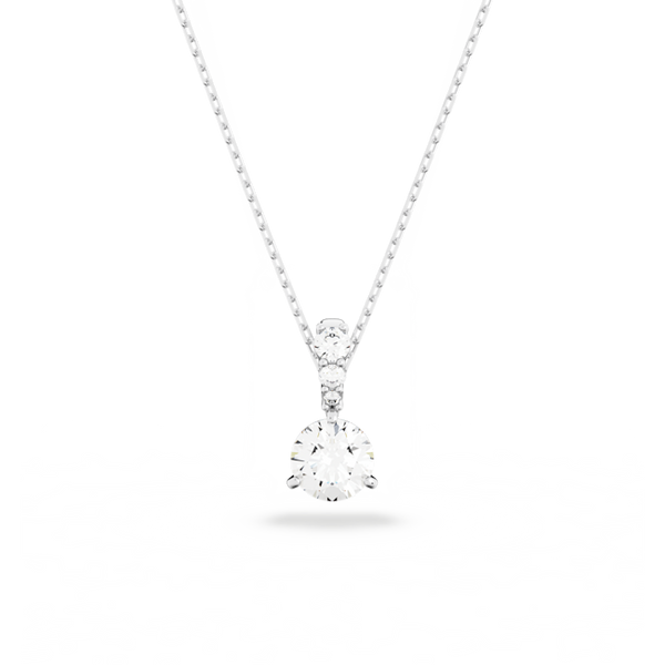 Swarovski Stilla pendant necklace. Rhodium plated chain featuring a brilliant round cut crystal pendant design.