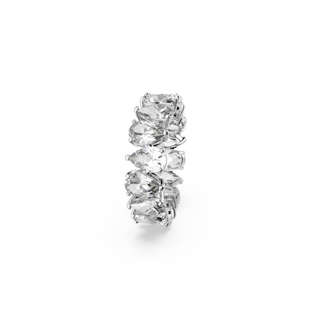 Close-up of the Swarovski Vittore Pear Ring featuring dazzling white pear-shaped stones set in sterling silver.