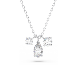 Elegant Swarovski pendant necklace showcasing mixed-cut crystals, featuring a pear-shaped drop and round brilliant stones.