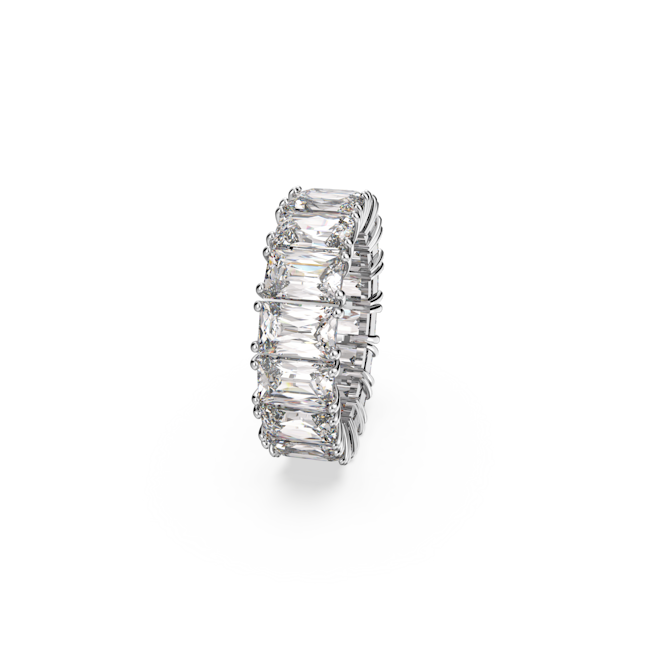 Elegant Swarovski ring featuring a continuous row of rectangular-cut crystals, size 60, showcasing timeless sparkle.