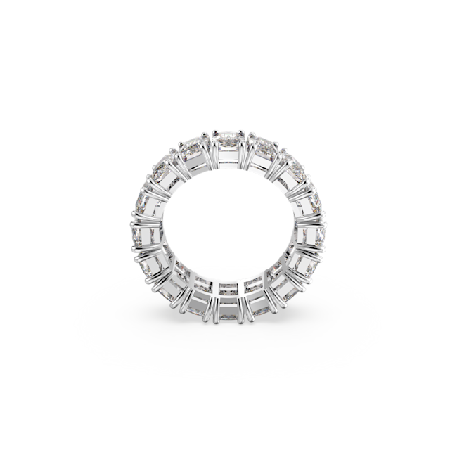 Close-up of the Swarovski Vittore Ring featuring a full band of rectangular cut crystal stones in a prong setting.