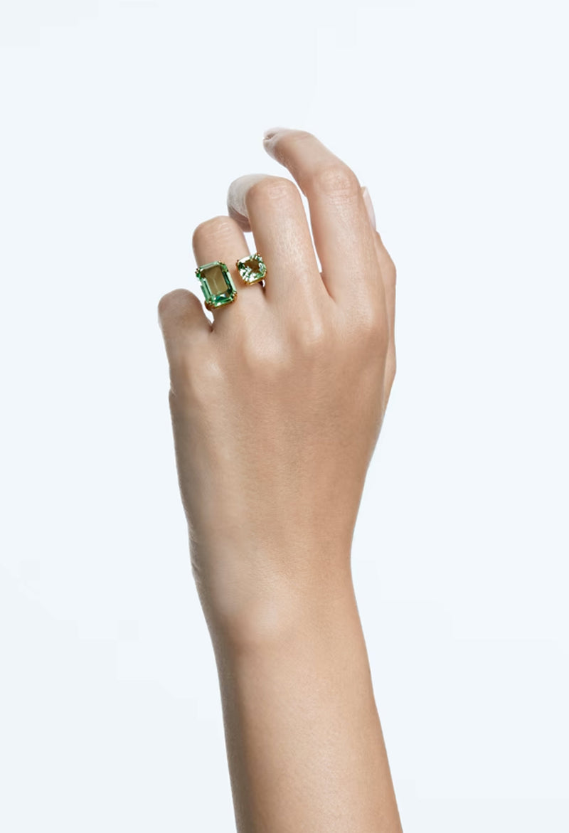 Swarovski Millenia: Green Octagon Cut Cocktail Ring Gold Plated