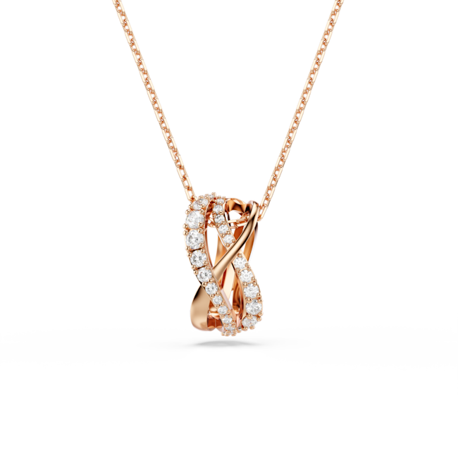 Rose gold Twist necklace with white Swarovski crystals. Elegant jewelry for women.