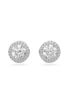 Swarovski Constella: Round Cut Pave Stud Earrings Rhodium Plated