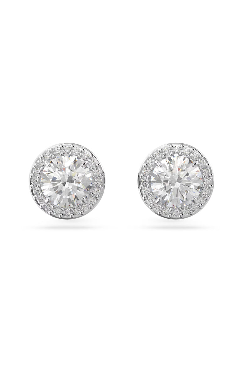 Swarovski Constella: Round Cut Pave Stud Earrings Rhodium Plated