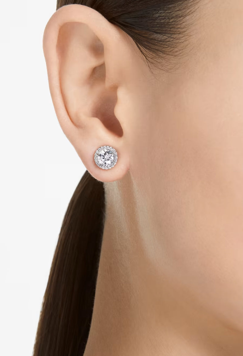 Swarovski Constella: Round Cut Pave Stud Earrings Rhodium Plated