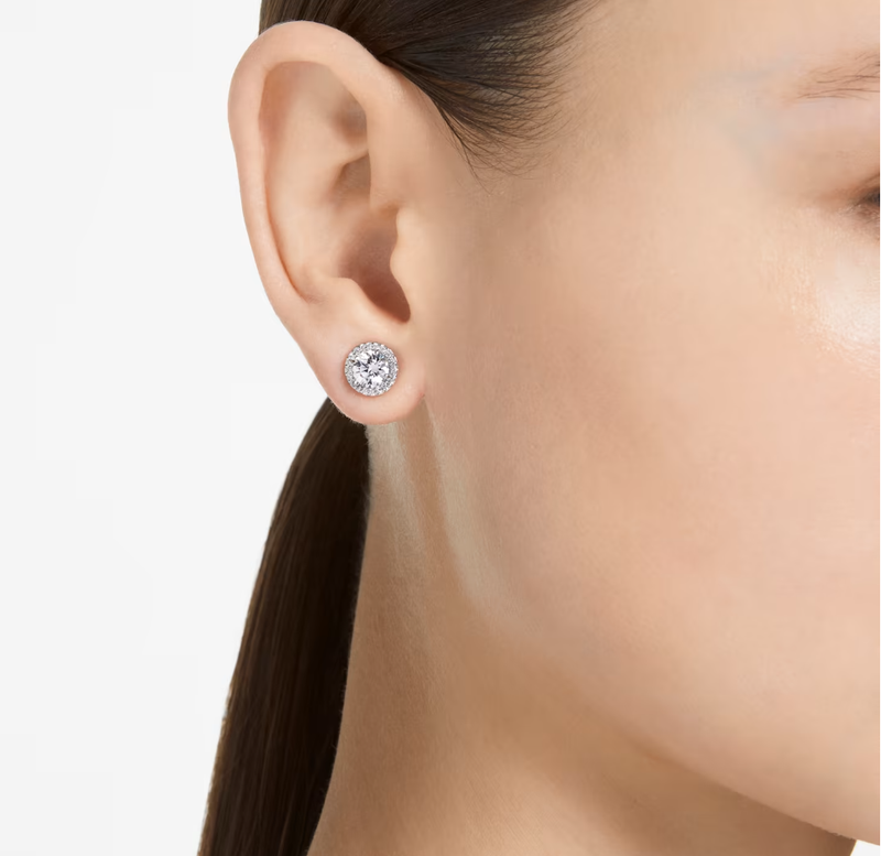 Swarovski Constella: Round Cut Pave Stud Earrings Rhodium Plated