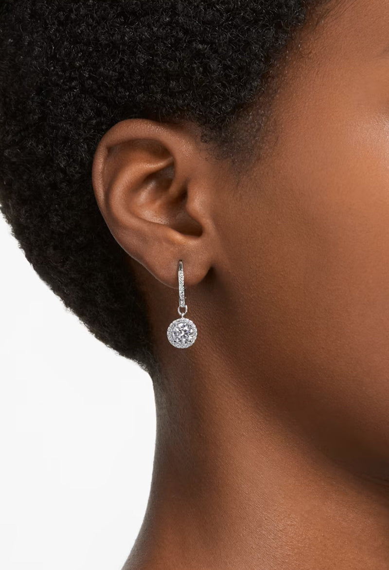 Swarovski Constella: Round Cut Pave Drop Earrings Rhodium Plated